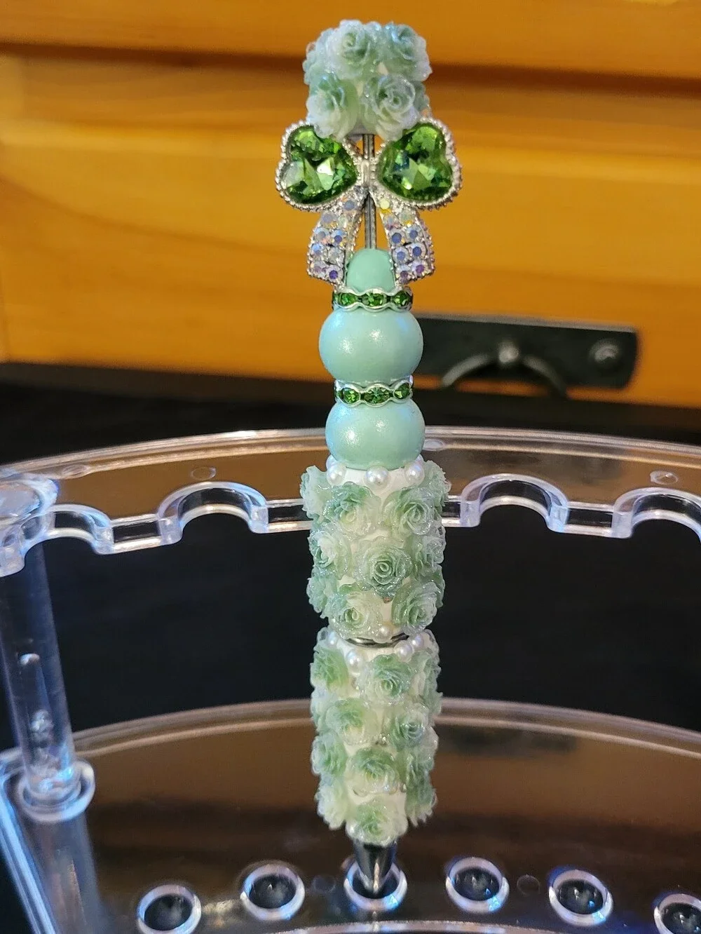 Mint Green Floral Beaded Handmade Pen